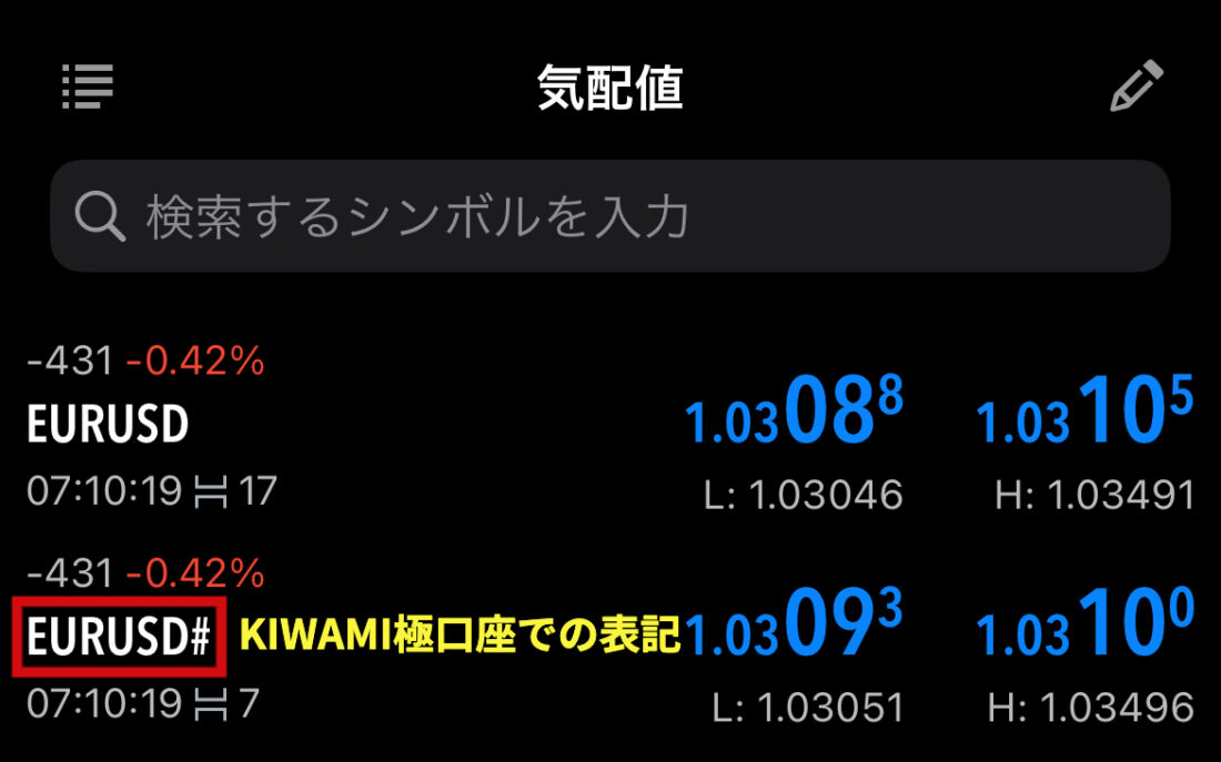 XM-KIWAMI極口座-銘柄表記