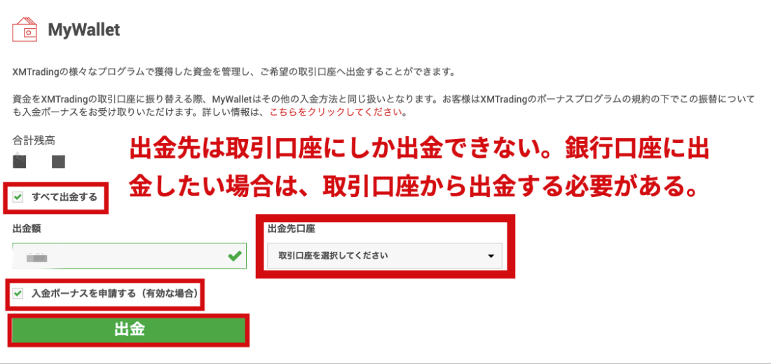 XM MyWalletから出金