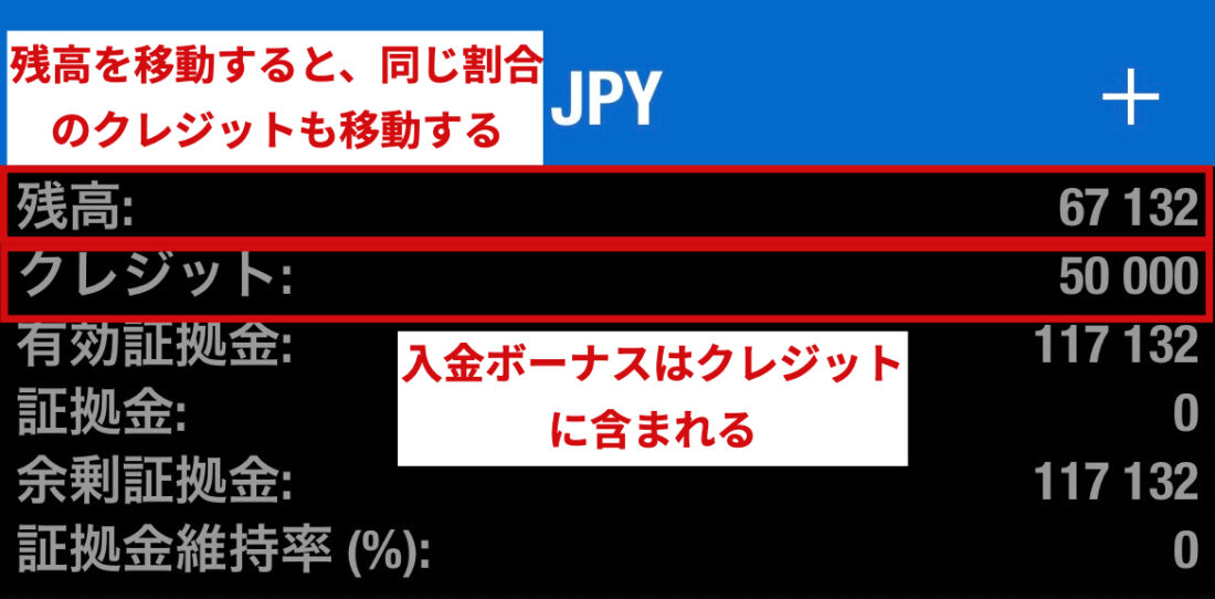 XM 残高とクレジット 説明