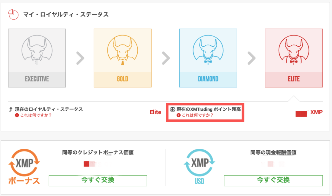 XM 現在のXMTrading ポイント残高 確認